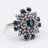 Vintage 18k white gold ring with sapphires and diamonds (0.48ctw), 60s