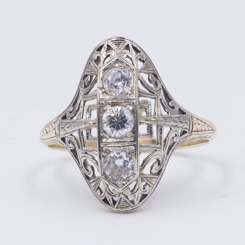 Anello Art Nouveau in oro con 3 diamanti (0.70ctw), anni '20