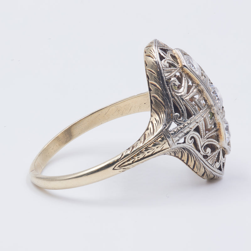 Art Nouveau gold ring with 3 diamonds (0.70ctw), 1920s