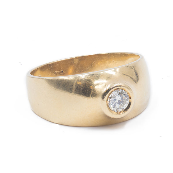 Anello vintage in oro 18k con diamante di circa 0,30 ct, anni 70