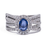 18K white gold ring with sapphire (0.94ct) and diamonds (0.58ctw)