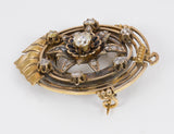 Antique 18k gold brooch with diamond rosettes, late 19th century