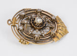 Antique 18k gold brooch with diamond rosettes, late 800th century