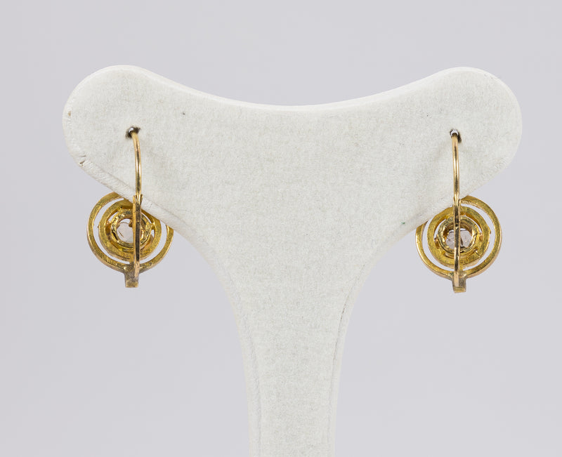 Antique 18K gold earrings with diamond rosettes, late 19th century