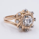 18k two-tone gold ring with central brilliant cut diamond (0.28 ct), 30s