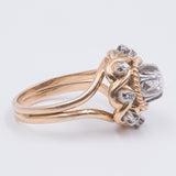 18k two-tone gold ring with central brilliant cut diamond (0.28 ct), 30s