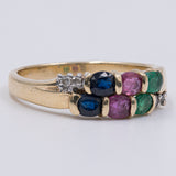 Vintage-Ring aus 14 Karat Gelbgold mit Saphiren, Rubinen, Smaragden und Diamanten. 60er