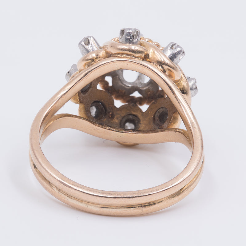 Anello in oro bicolore 18k diamante taglio brillante centrale (0.28ct) , anni '30
