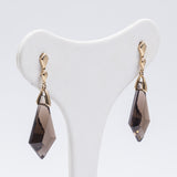 Vintage 8K gold pendant earrings with smoky quartz, 70s