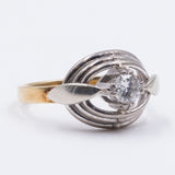 Vintage two-tone 14K gold ring with brilliant cut diamond (0.25 ct), 70s
