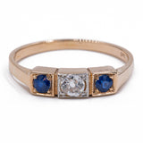 Vintage-Ring aus 14 Karat Gelbgold mit 0.15 Karat Diamant im Altschliff und Saphiren. 40er