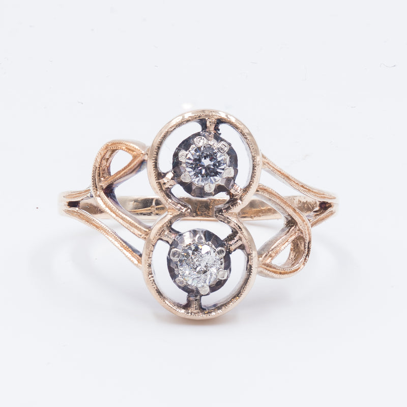 Anello Art Nouveau in oro 14K con diamanti (0.30ct), anni ‘20