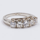 Vintage 14K gold riviera ring with 5 brilliant cut diamonds (1.2ct), 60s
