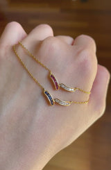 Pair of vintage necklaces in 18K gold with rubies / sapphires (0.50ctw approx.) And diamonds (0.50ctw approx.), 1970s