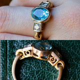 Bague vintage en or 18K avec aigue-marine et diamants, 70 - Antichità Galliera