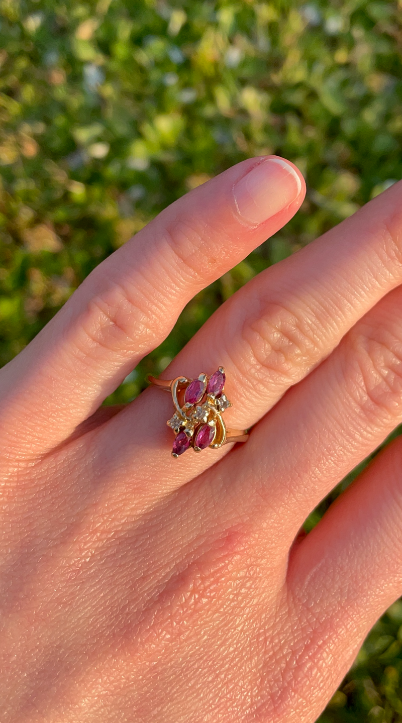 Vintage 14K gold ring with rubies and diamonds, 1950s