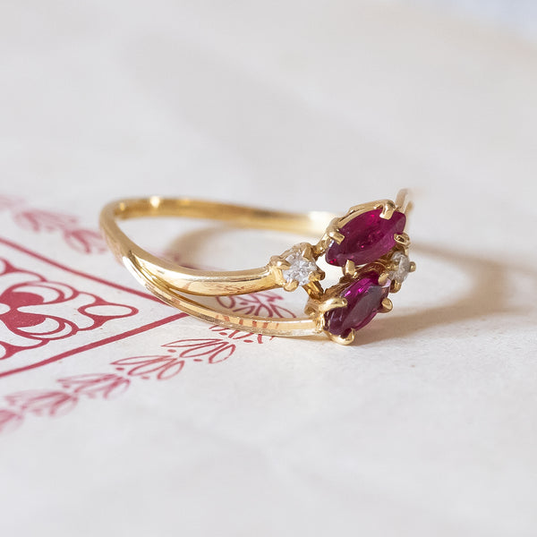 Vintage 18K gold ring with rubies and diamonds, 1970s