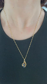 Collier vintage en or 14 carats avec pendentif saphir et diamant, années 70/80
