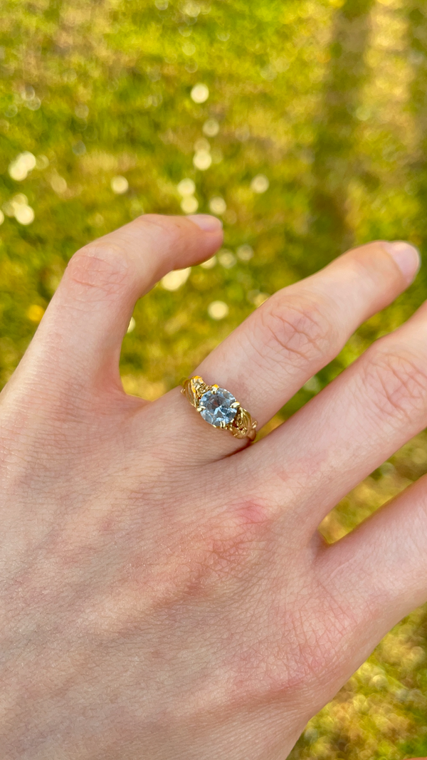 Anello vintage in oro 14K con topazio, anni '50