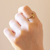 Vintage-Ring aus 18 Karat Gold mit Diamant (ca. 0.03 ct) und Rubinen, 70er Jahre