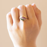 Tricolor ring in 18K gold with emeralds, diamonds (0.28ctw approx.) And rubies, 60s / 70s