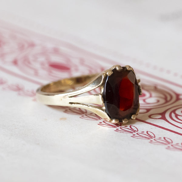 Bague grenat vintage en or 8 carats, 1950