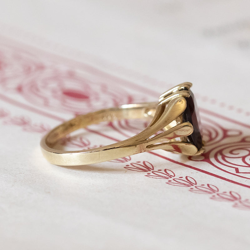 Bague Chevalière Vintage En Or Jaune 18 Carats, Sertie D'un Grenat - Taille 49