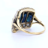 Antique ring in 18K gold and silver with old cut sapphires and diamonds, 40s