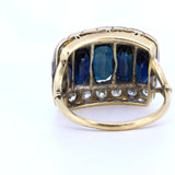 Antique ring in 18K gold and silver with old cut sapphires and diamonds, 40s