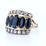 Antiker Ring aus 18 Karat Gold und Silber mit alten Saphiren und Diamanten, 40er Jahre