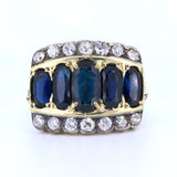 Antiker Ring aus 18 Karat Gold und Silber mit alten Saphiren und Diamanten, 40er Jahre