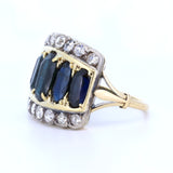 Antiker Ring aus 18 Karat Gold und Silber mit alten Saphiren und Diamanten, 40er Jahre
