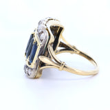 Antiker Ring aus 18 Karat Gold und Silber mit alten Saphiren und Diamanten, 40er Jahre
