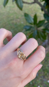 Vintage 14K gold ring with a heart of quartz and diamonds, 70s