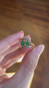 Vintage contrarié ring in 14K gold with emeralds and diamonds, 60s