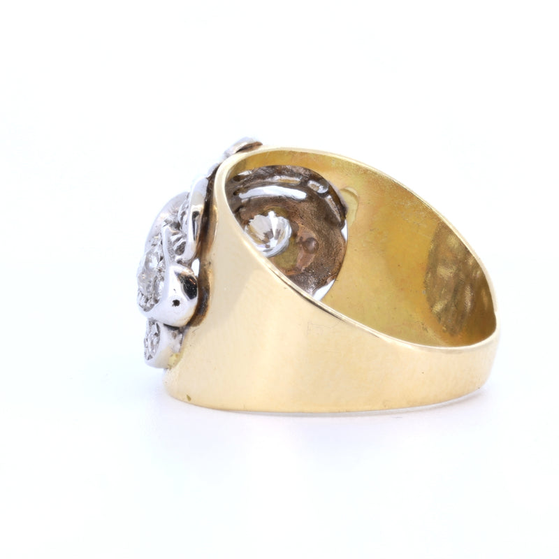Anello a fascia in oro 18k e argento con diamanti taglio vecchio , anni 50