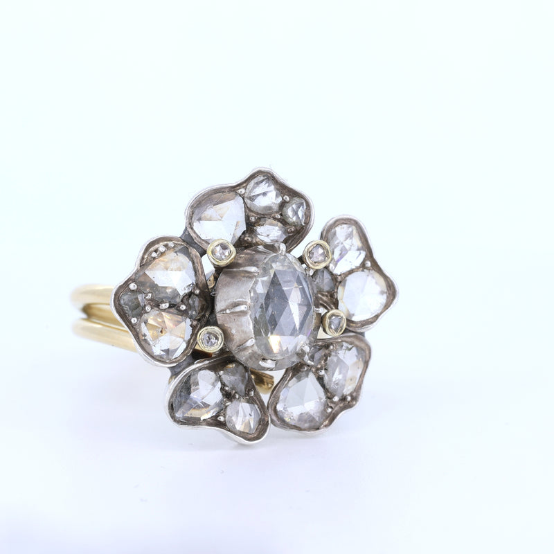 18K gold and silver ring with rosette cut diamonds, 1930s