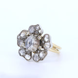 Ring aus 18 Karat Gold und Silber mit Diamanten im Rosettenschliff, 30er Jahre