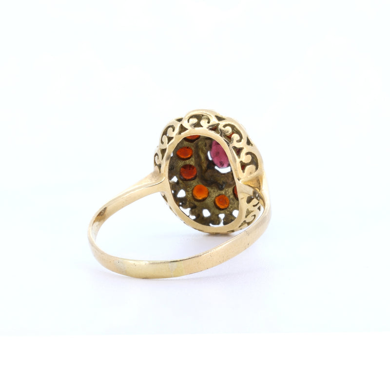 Vintage 18K gold ring with garnets, 1950s / 1960s