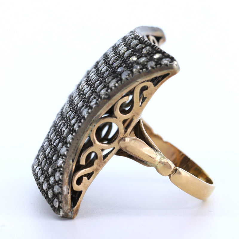 Antique ring in 18k gold and silver with diamond rosettes, 1940s