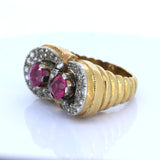 Anello vintage in oro 18k con rubini e diamanti , anni 40