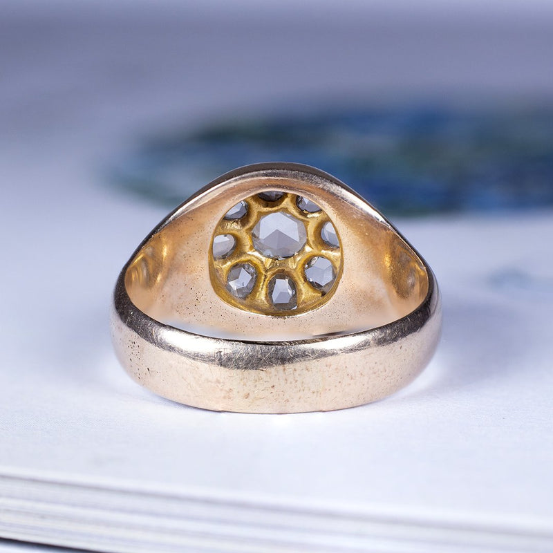 Anello antico chevalier in oro 18K con diamanti di taglio rosa coroné, anni '30/'40 - Antichità Galliera