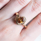 Vintage 14K gold ring with yellow topaz and diamonds, 70s