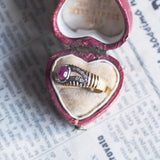 Vintage 14K gold ring with synthetic ruby (0.40ct approx.) And diamonds (0.14ctw approx.), 60s / 70s
