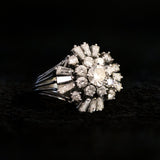 Vintage "Ballerina" ring in 18K white gold with brilliant and baguette cut diamonds (2.92ctw approx.), 50s / 60s