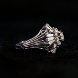 Vintage "Ballerina" ring in 18K white gold with brilliant and baguette cut diamonds (2.92ctw approx.), 50s / 60s