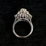 Vintage "Ballerina" ring in 18K white gold with brilliant and baguette cut diamonds (2.92ctw approx.), 50s / 60s