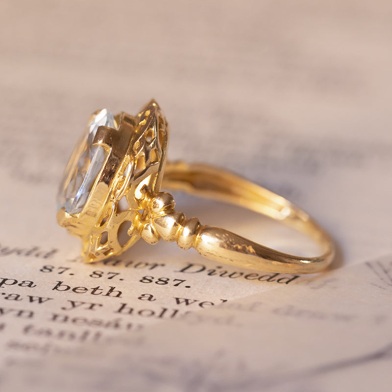 Bague vintage en or 18 carats avec aigue-marine, 1950 – Antichità