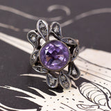 Antique ring in 18K gold and silver, with amethyst and rosettes, early 900s - Antichità Galliera