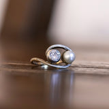 Antiker Ring aus 18 Karat Gold und Silber mit Perle und Diamant (ca. 0.43 ct) und Perle, Anfang 900
